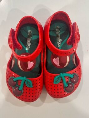Mini Melissa Kids Red Cherries Jelly Sandals - Slip-On Play Shoes Toddler
